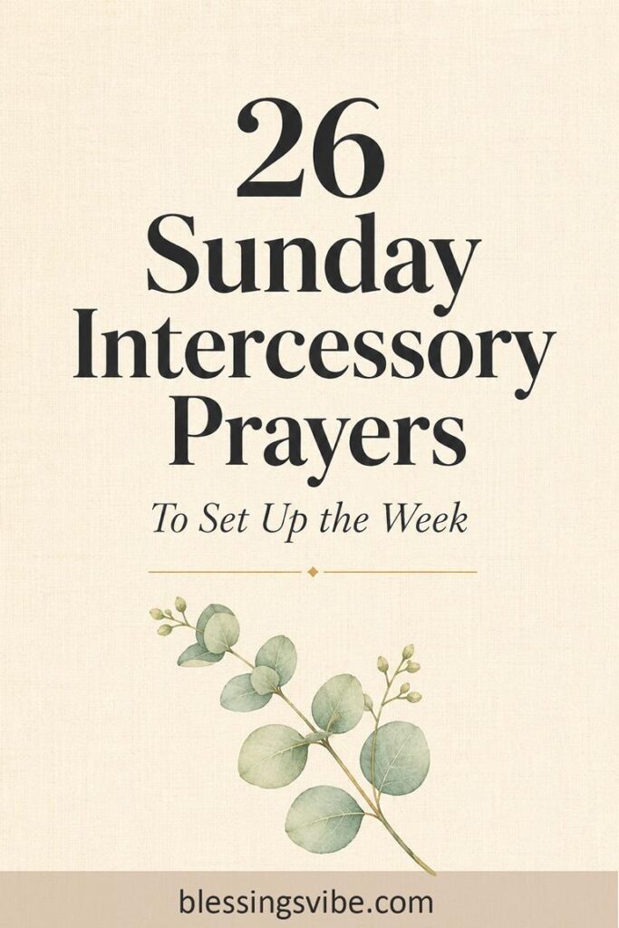 Pinterest pin titled 26 Sunday Intercessory Prayers to Set Up the Week on warm cream linen background